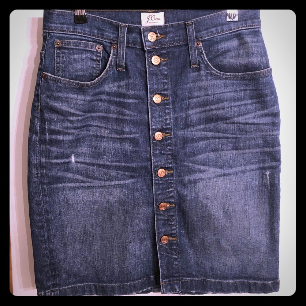 J. Crew denim pencil skirt button front knee lngth